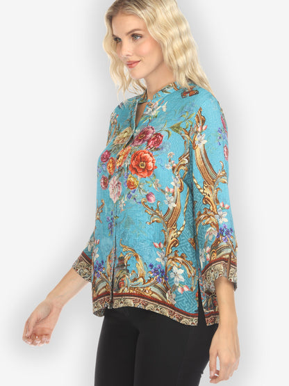 Jackets Baroque Garden in Blue Silk Blend Blouse