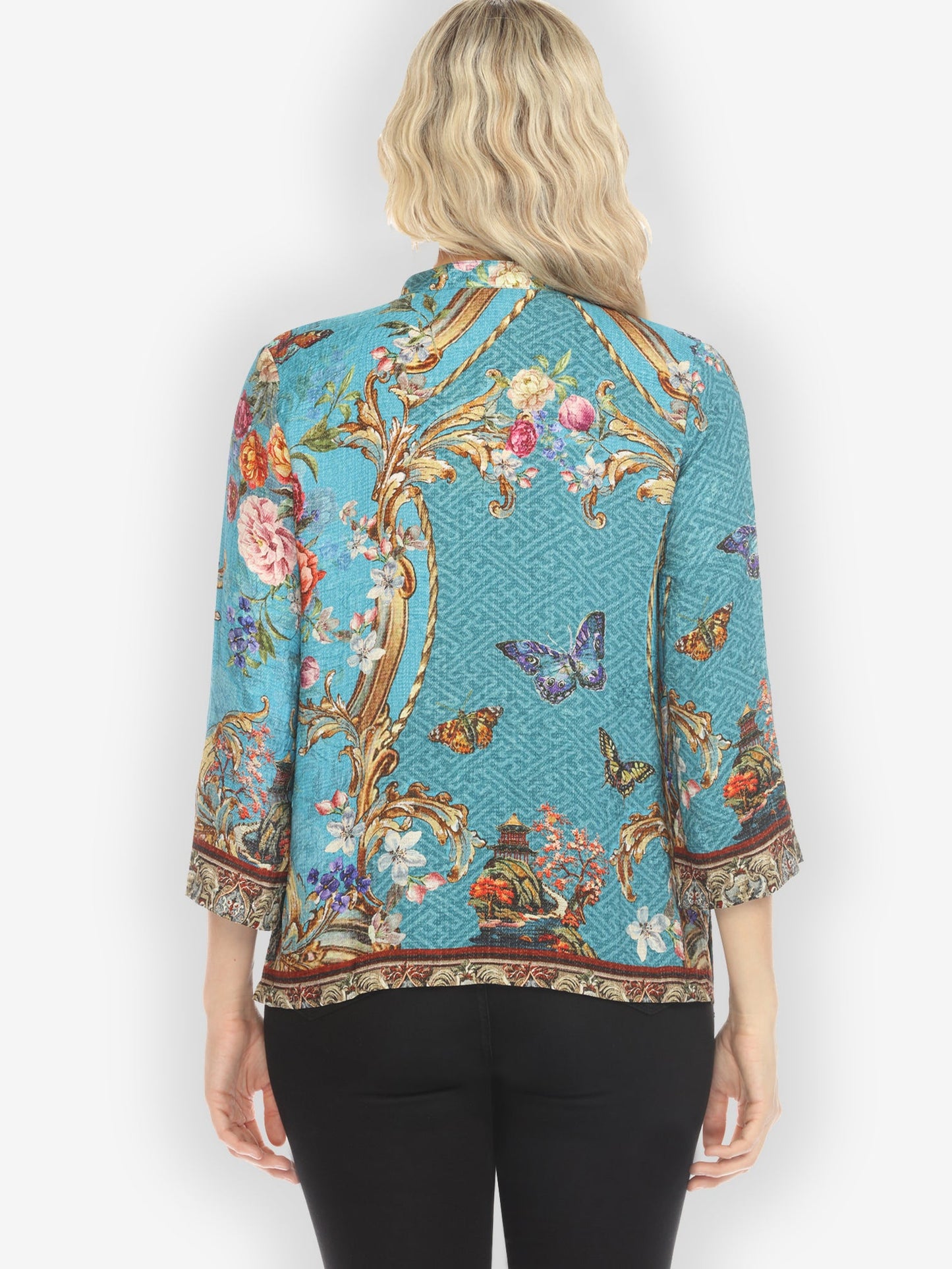 Jackets Baroque Garden in Blue Silk Blend Blouse