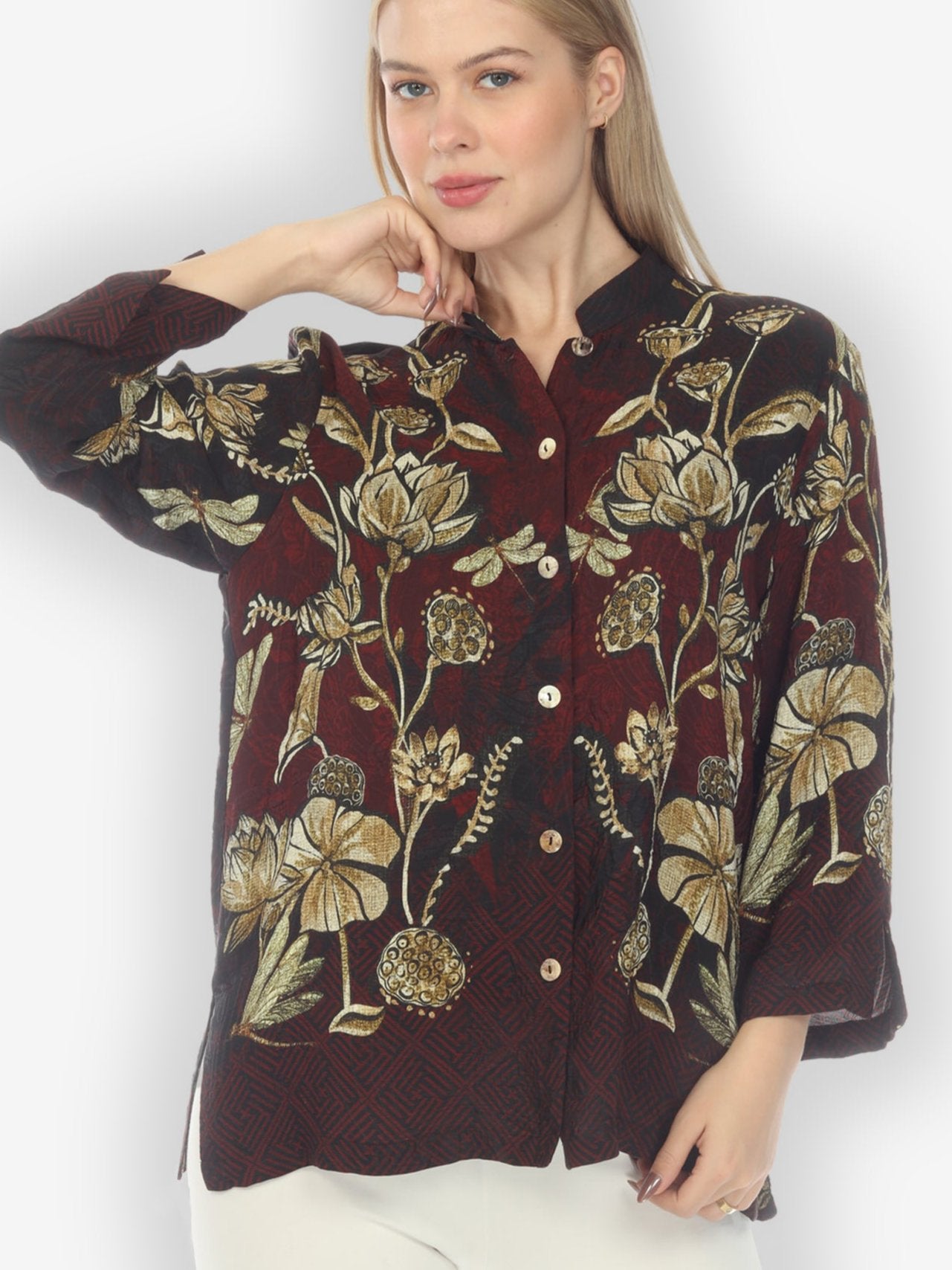 Jackets Big Lotus and Dragonfly Silk Blouse