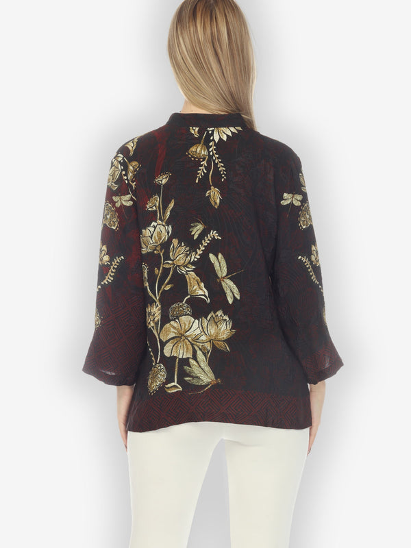 Big Lotus and Dragonfly Silk Blouse