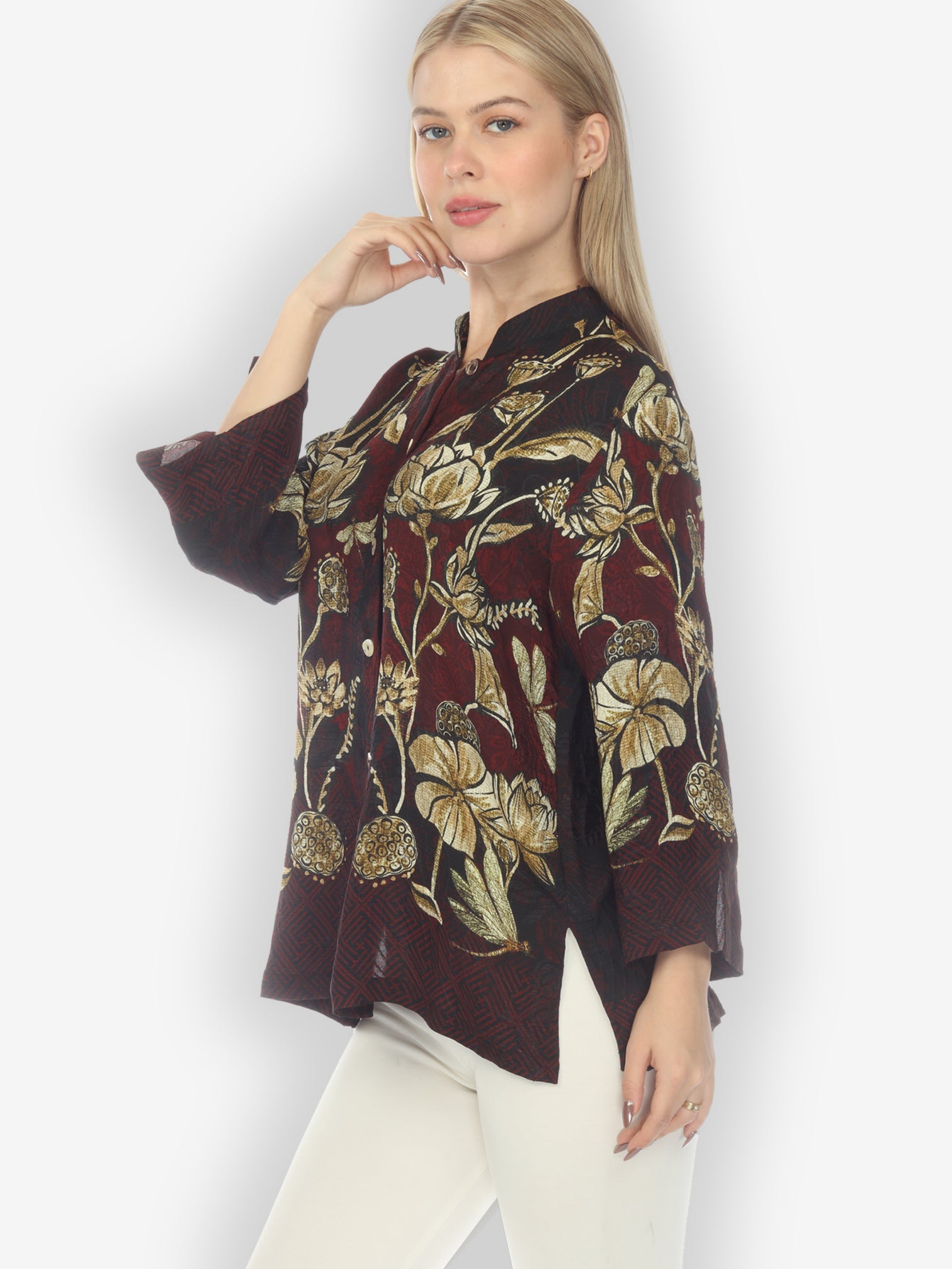 Jackets Big Lotus and Dragonfly Silk Blouse