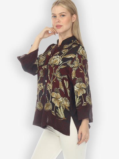 Jackets Big Lotus and Dragonfly Silk Blouse