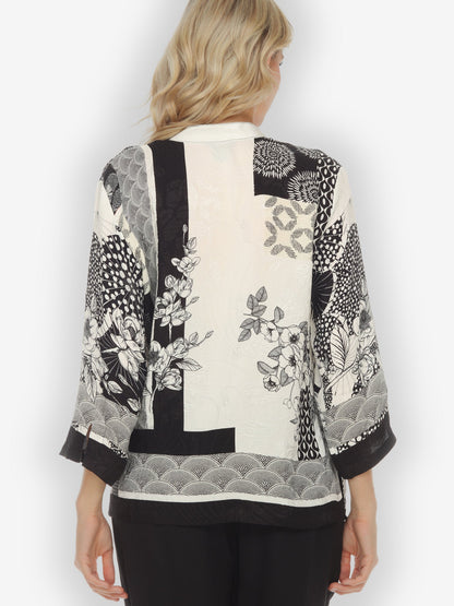 Jackets Black White Blossom Citron Style Silk Blouse