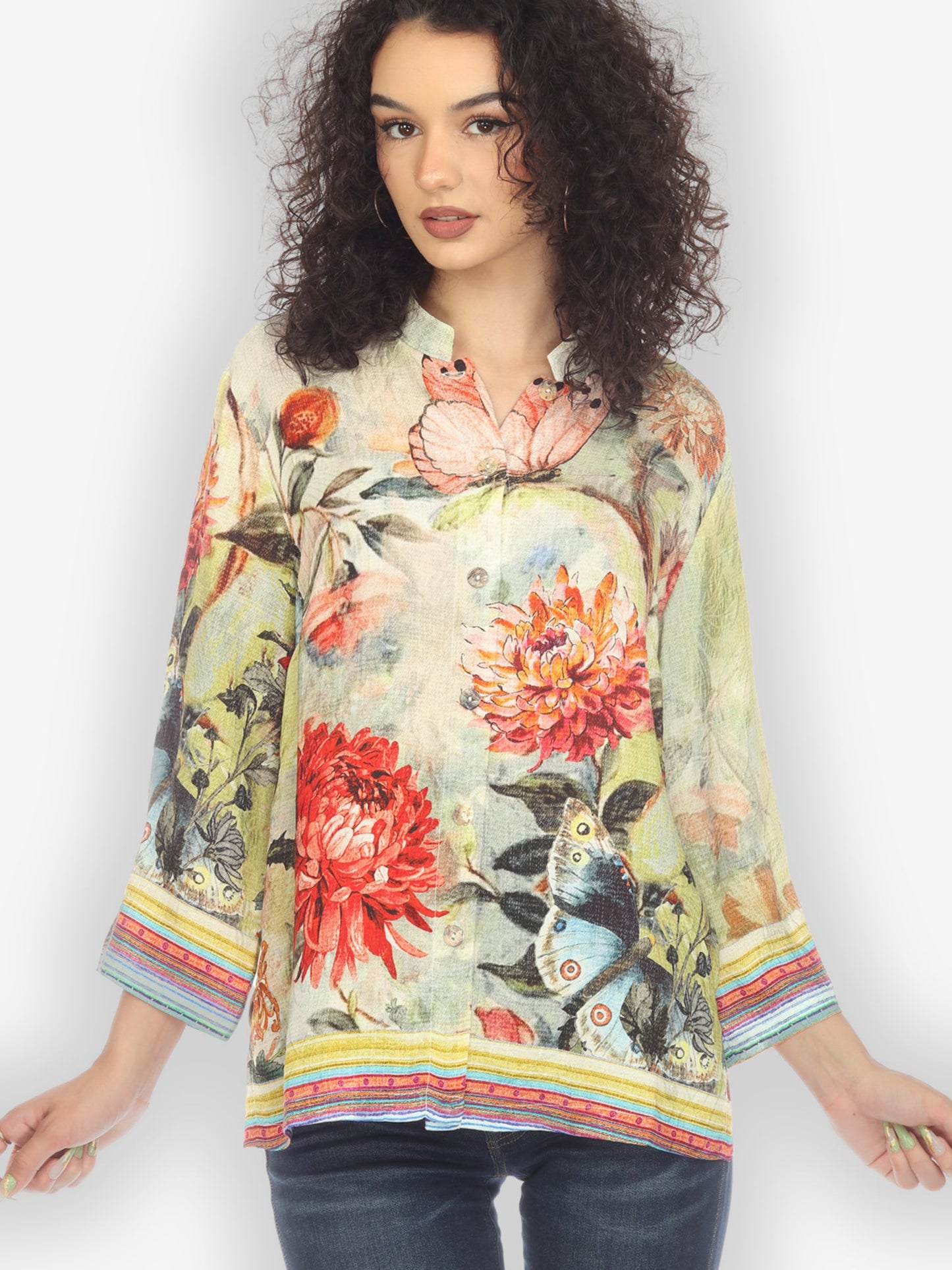 Jackets Chrysanthemum and Butterfly Silk Blouse