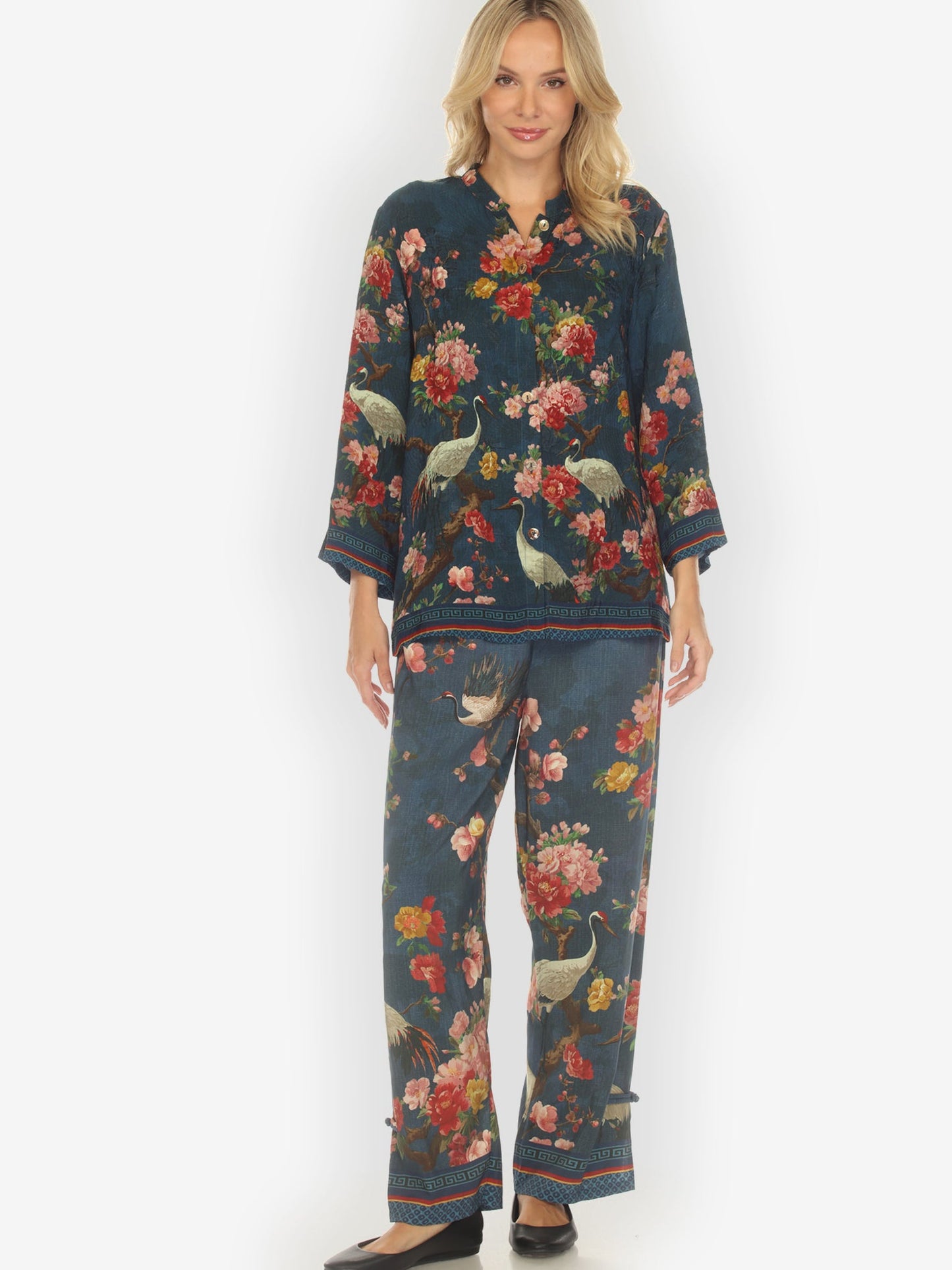Pull on Pant Crane and Cherry Bloom Tencel Pull on Pant