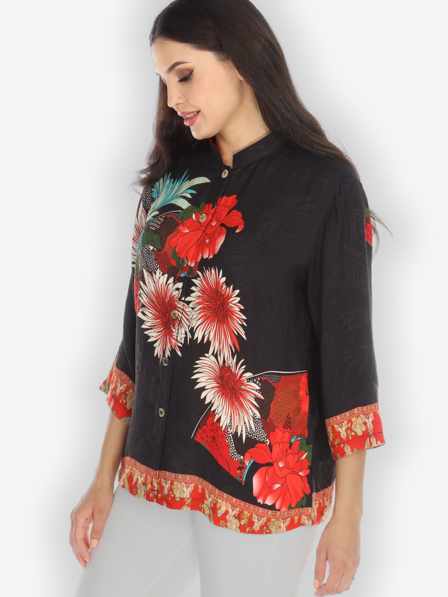 Jackets Chrysanthemum Border Silk Blouse