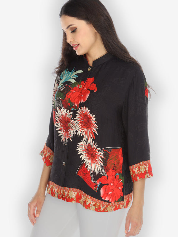 Chrysanthemum Border Silk Blouse