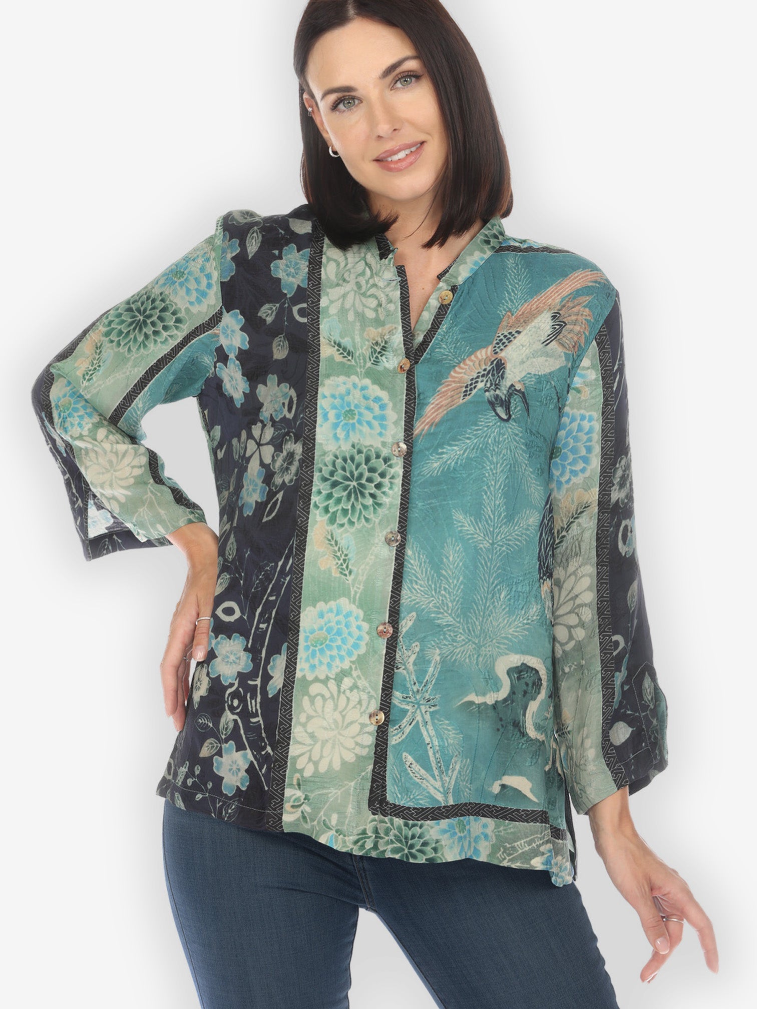 Jackets Crane Bamboo Floral Silk Blend Blouse