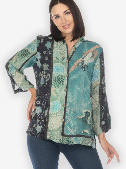 Jackets Crane Bamboo Floral Silk Blend Blouse
