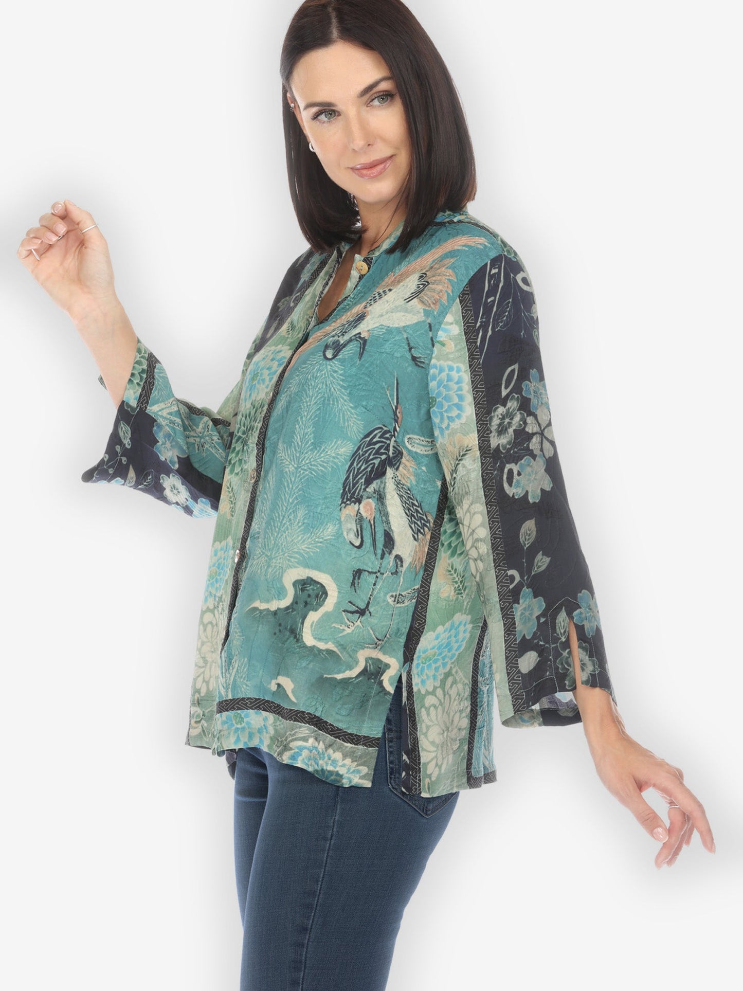 Jackets Crane Bamboo Floral Silk Blend Blouse