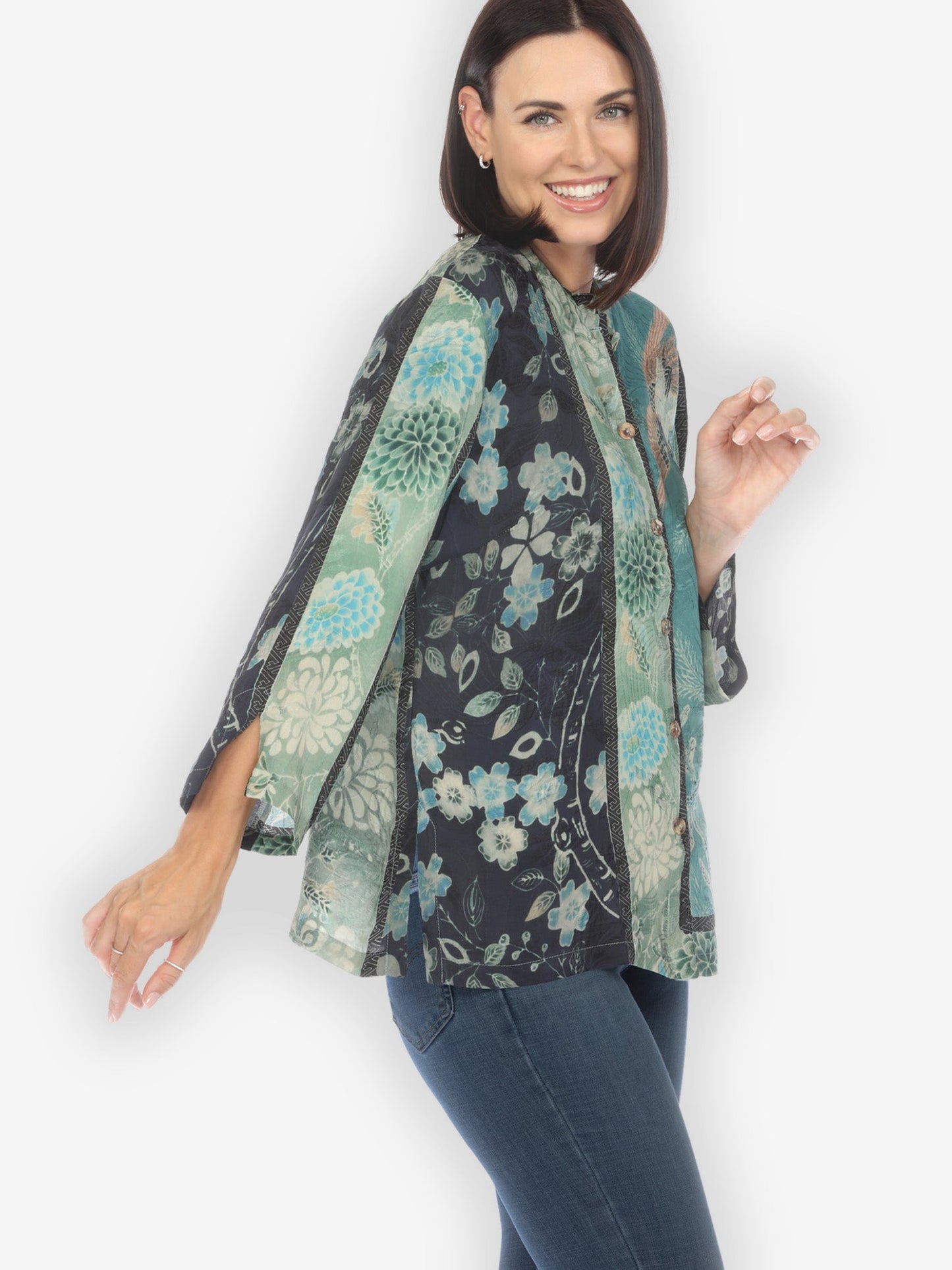 Jackets Crane Bamboo Floral Silk Blend Blouse