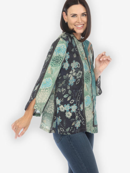 Jackets Crane Bamboo Floral Silk Blend Blouse