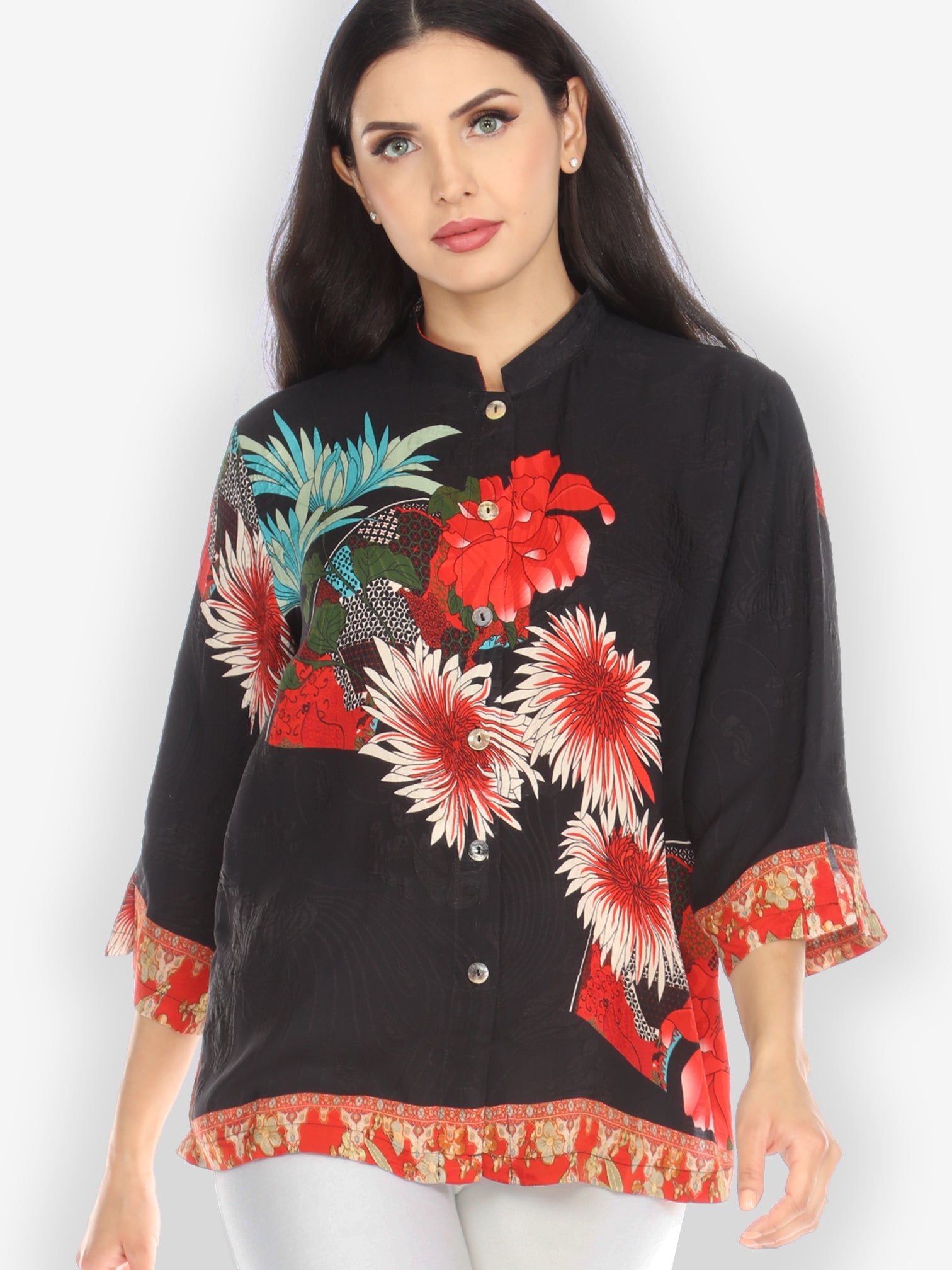 Jackets Chrysanthemum Border Silk Blouse