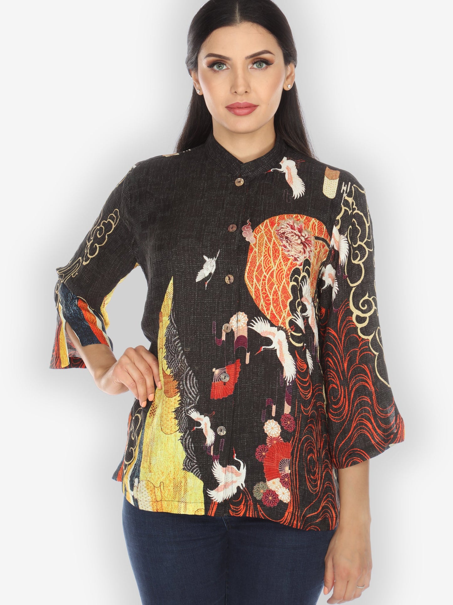 Jackets Chrysanthemum Crane Citron Style Silk Blouse