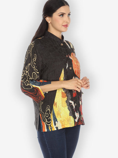 Jackets Chrysanthemum Crane Citron Style Silk Blouse