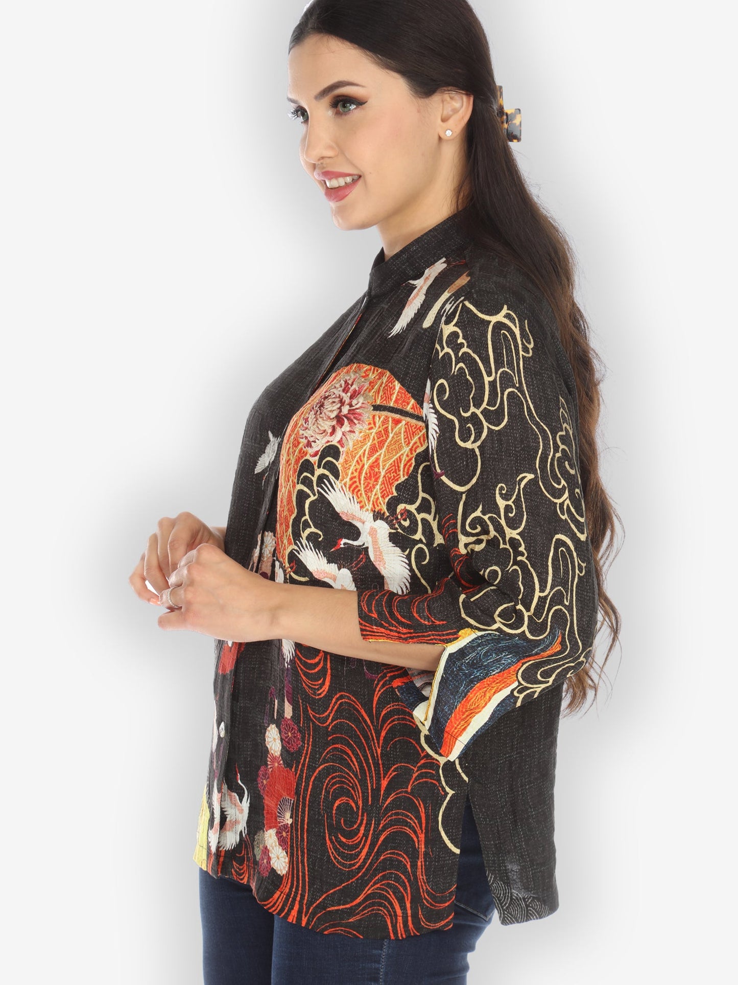 Jackets Chrysanthemum Crane Citron Style Silk Blouse