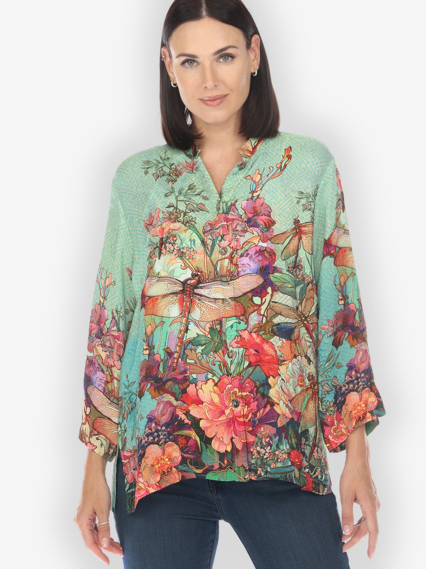 Jackets Colorful Dragonfly Floral Silk Blend Blouse