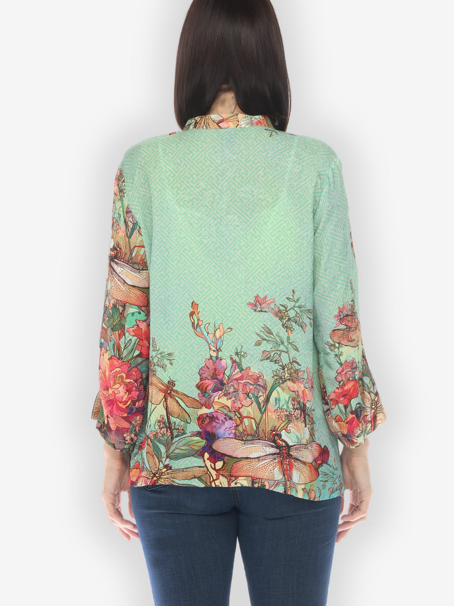 Jackets Colorful Dragonfly Floral Silk Blend Blouse