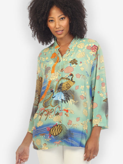 Jackets Crane Water Flower Citron Style Blouse