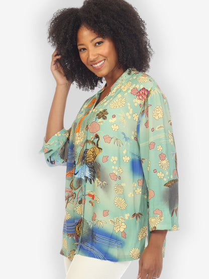 Jackets Crane Water Flower Citron Style Blouse