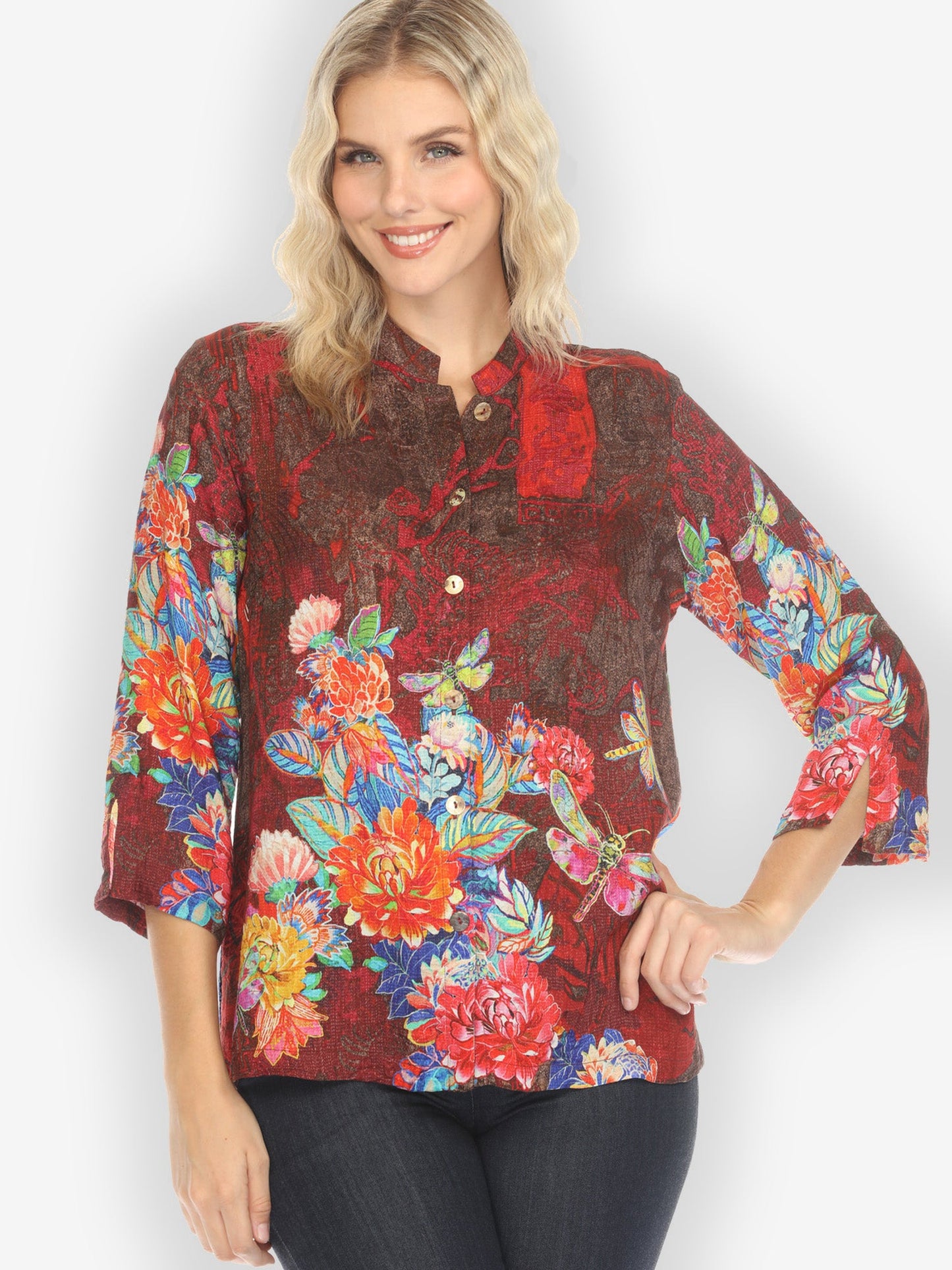 Jackets Dragonfly and Chrysanthemum Silk Blend Blouse