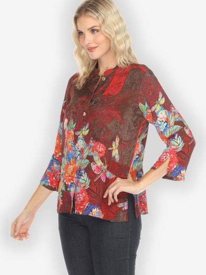 Jackets Dragonfly and Chrysanthemum Silk Blend Blouse