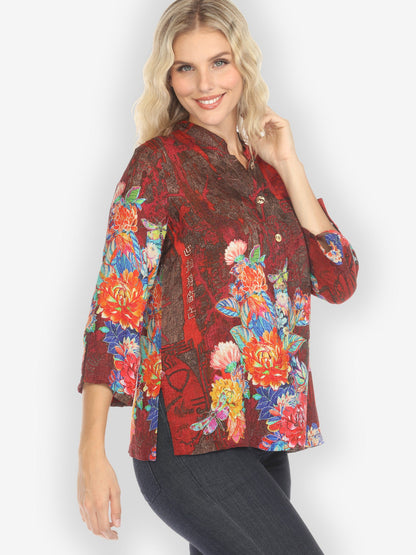 Jackets Dragonfly and Chrysanthemum Silk Blend Blouse