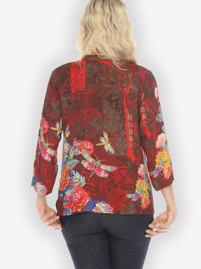 Jackets Dragonfly and Chrysanthemum Silk Blend Blouse