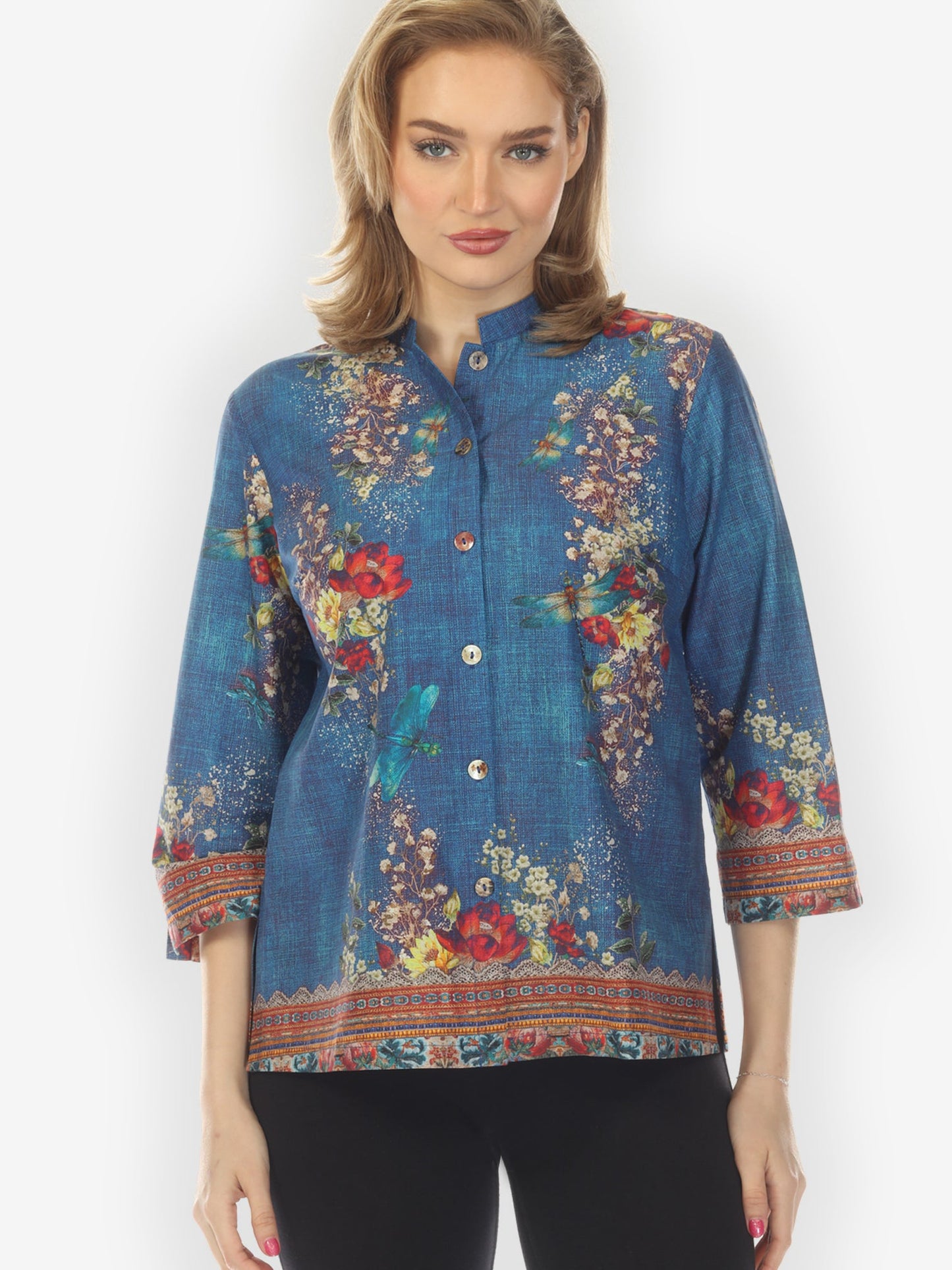 Citron Classic Blouse Dragonfly and Waterlilies Blouse in Blue