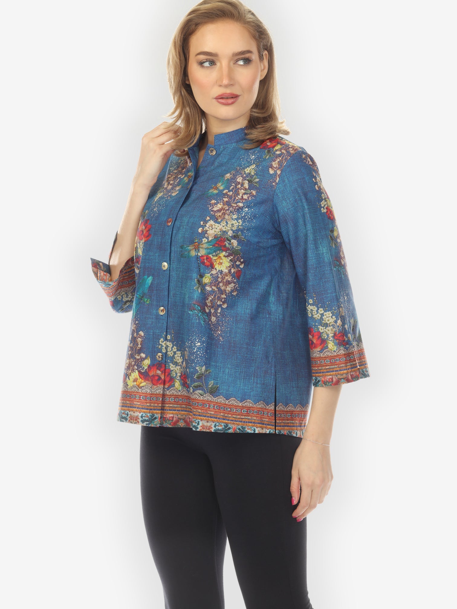 Citron Classic Blouse Dragonfly and Waterlilies Blouse in Blue