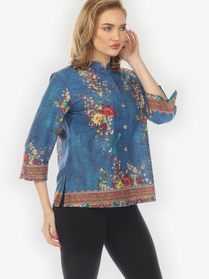 Citron Classic Blouse Dragonfly and Waterlilies Blouse in Blue