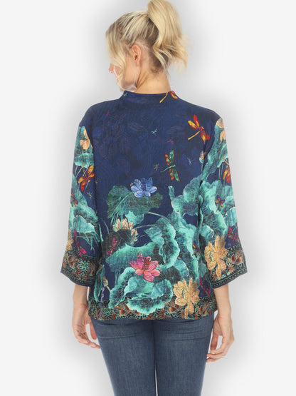 Jackets Dragonfly Lotus Turquoise Silk Blouse