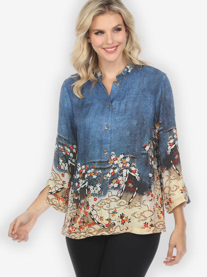 Jackets Edo Art Indigo Silk Blend Blouse