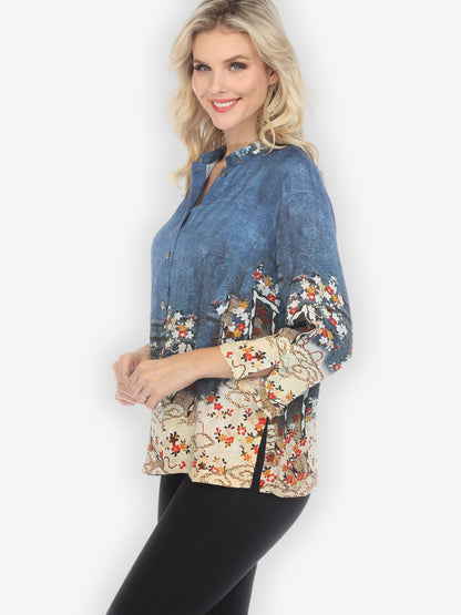 Jackets Edo Art Indigo Silk Blend Blouse