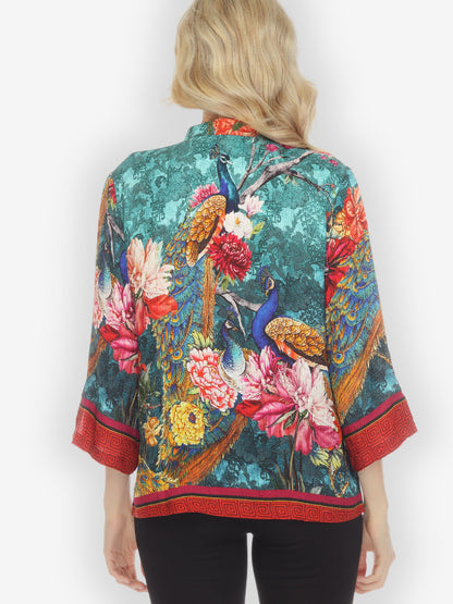 Jackets Flowers and Peacock Feathers Silk Blend Blouse
