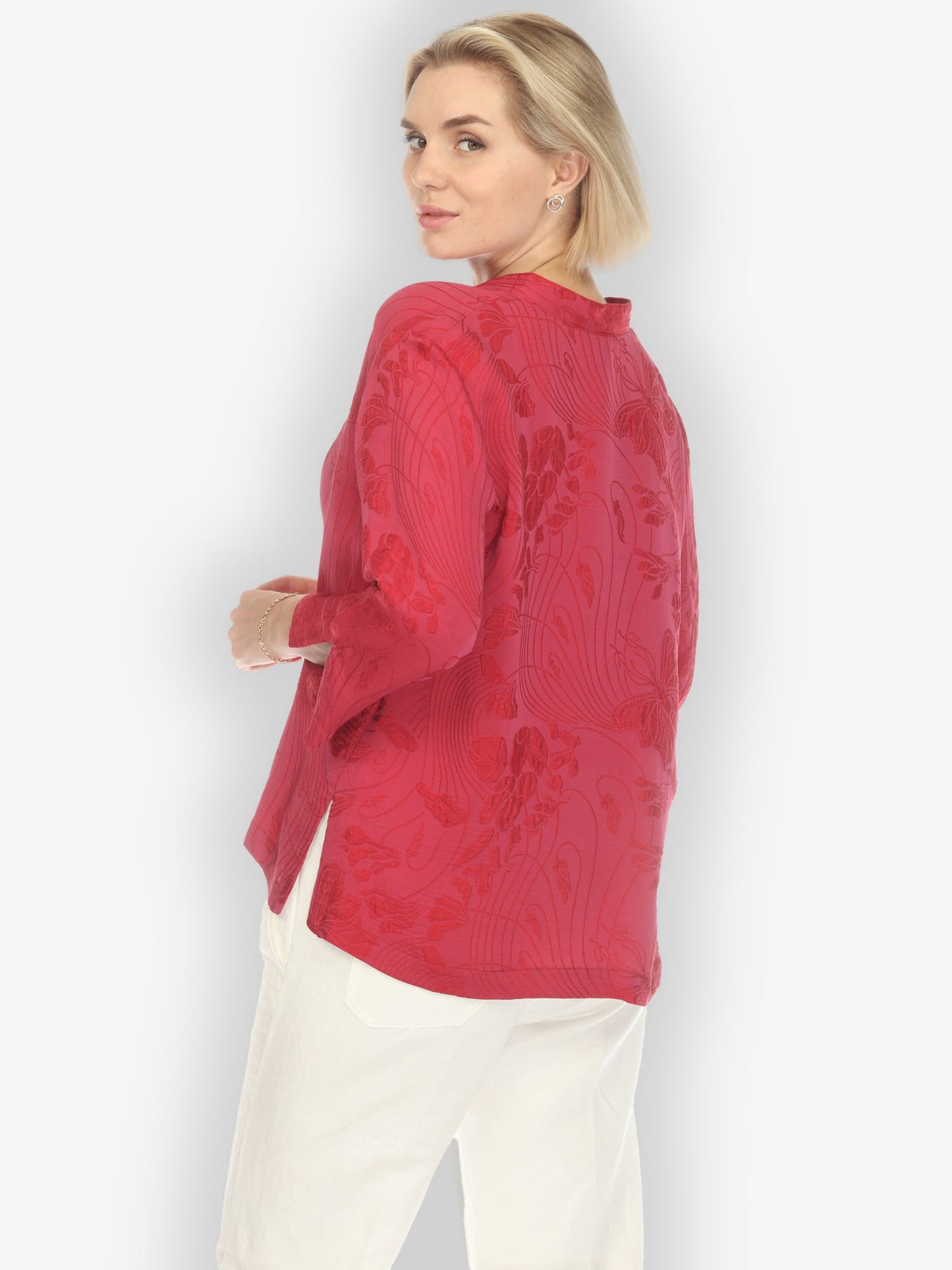Classic Citron Style Blouse Solid Pinkish-Red Silk Blouse