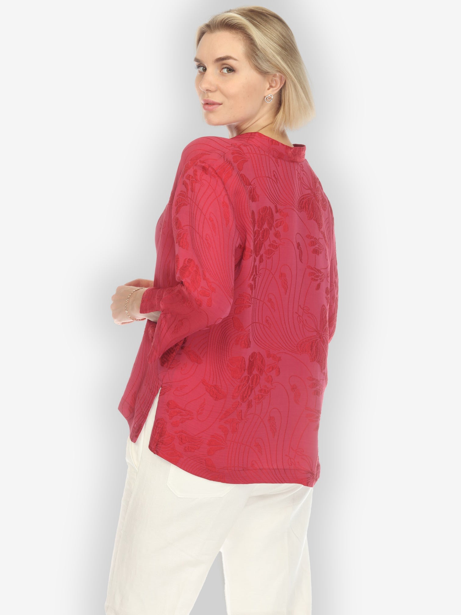 Classic Citron Style Blouse Solid Pinkish-Red Silk Blouse