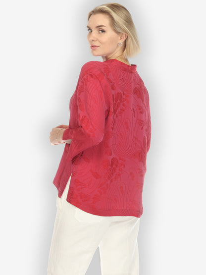 Classic Citron Style Blouse Solid Pinkish-Red Silk Blouse