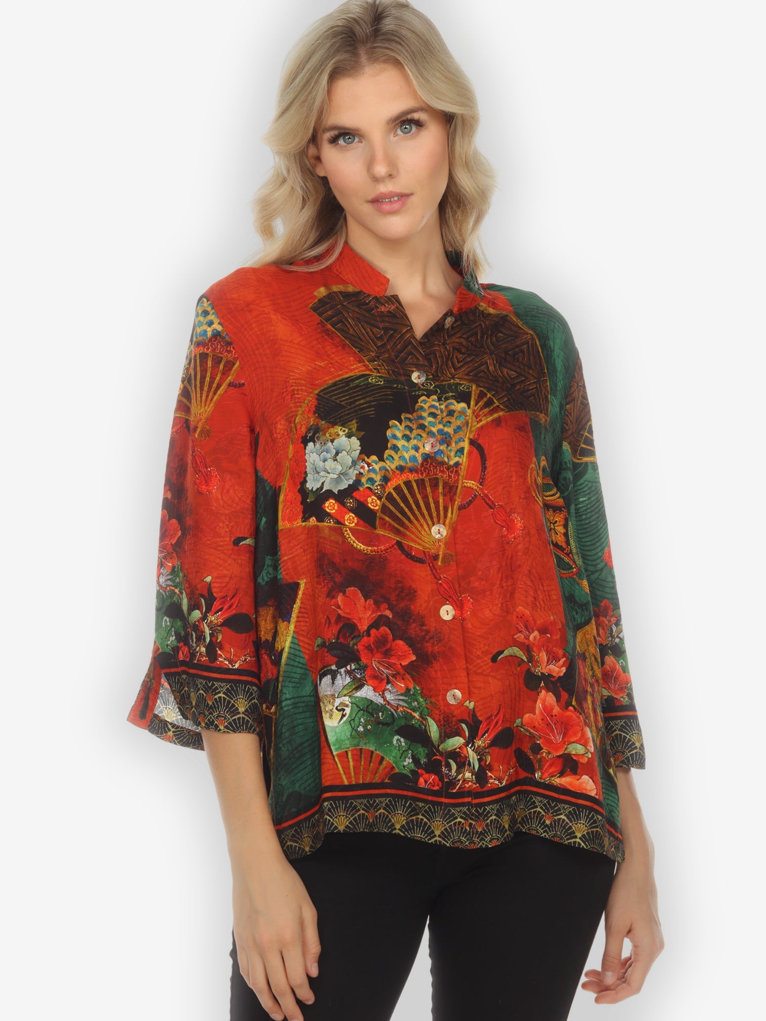 Jackets Fans and Water Citron Style Silk Blouse