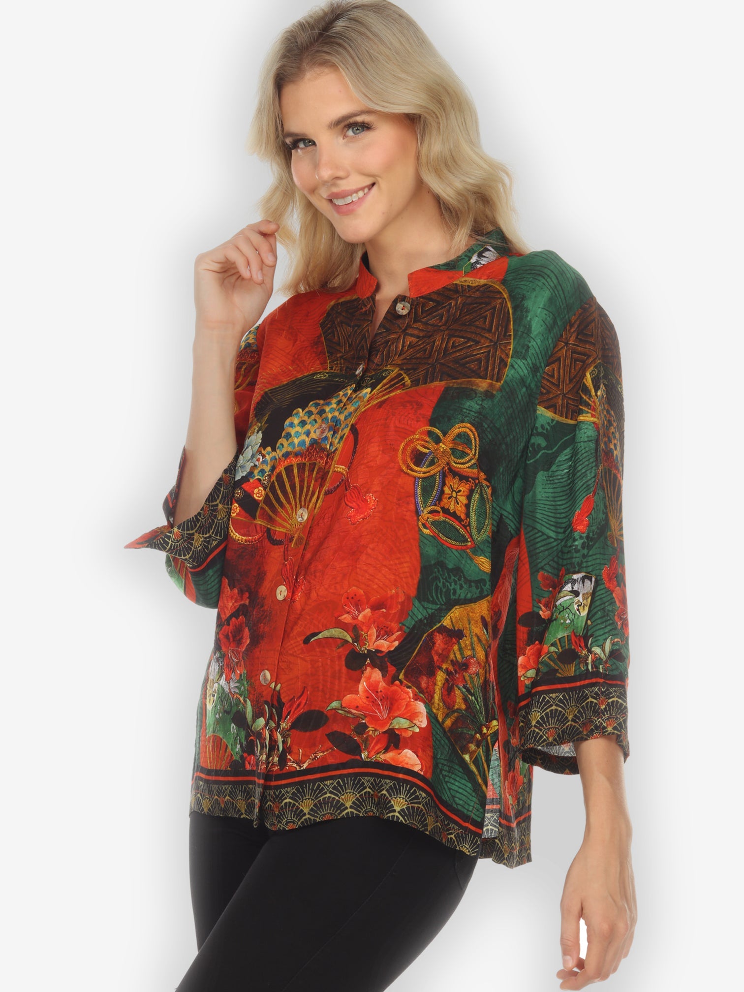 Jackets Fans and Water Citron Style Silk Blouse