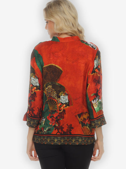 Jackets Fans and Water Citron Style Silk Blouse
