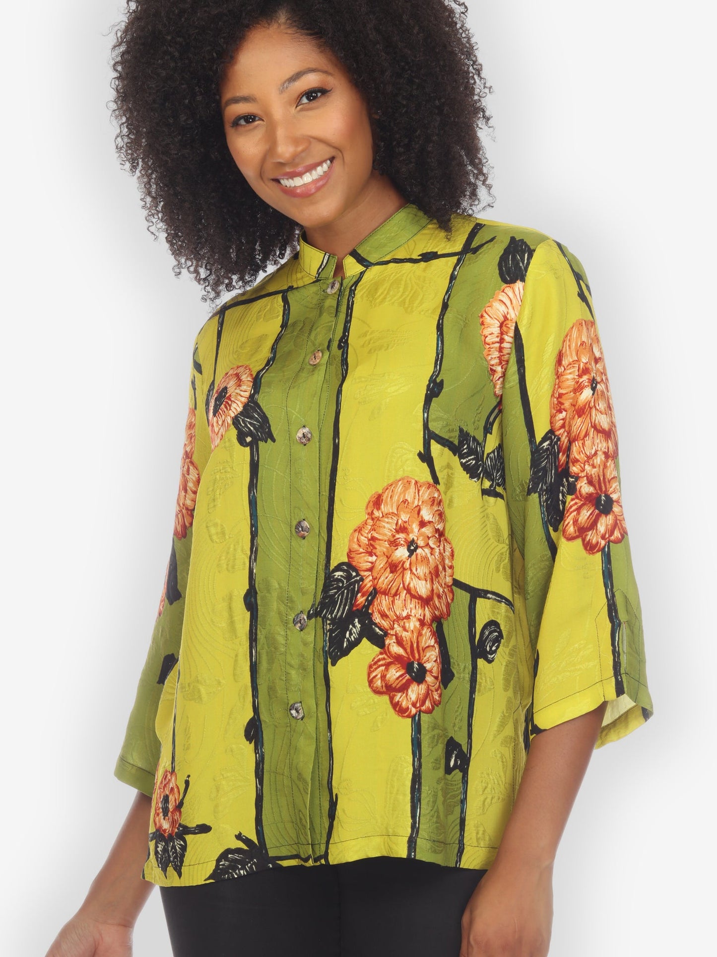 Jackets Flower on Lemon Silk Blouse