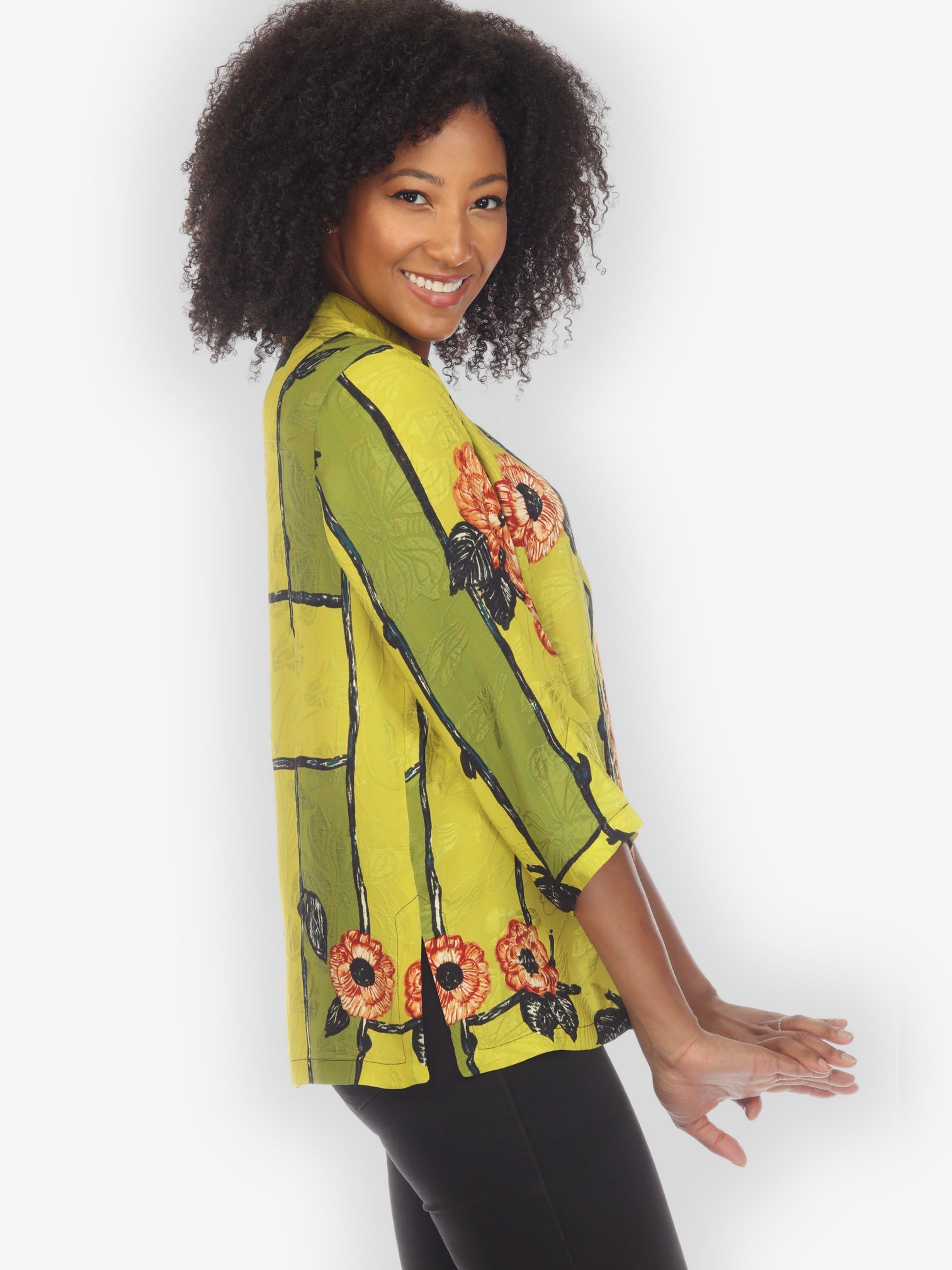 Jackets Flower on Lemon Silk Blouse