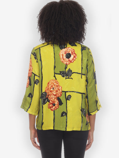 Jackets Flower on Lemon Silk Blouse