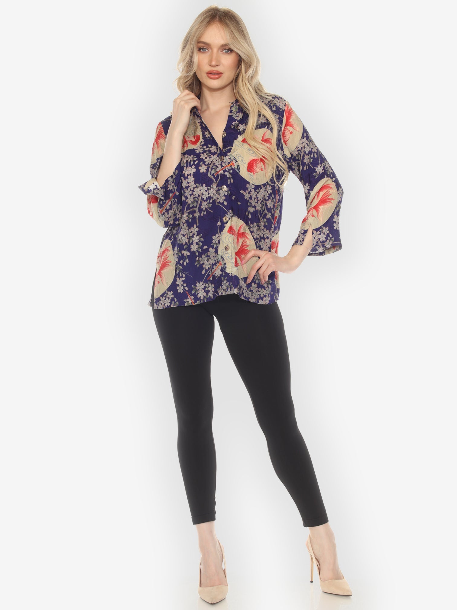 Citron Style Blouse Goldfish and Blossom Classic Silk Blouse