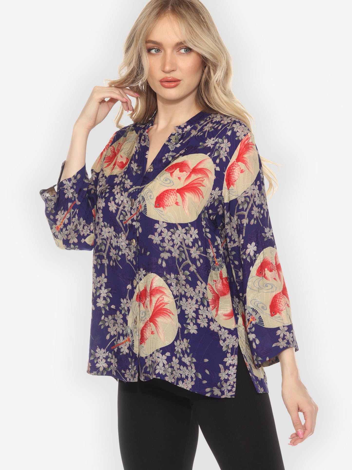 Citron Style Blouse Goldfish and Blossom Classic Silk Blouse