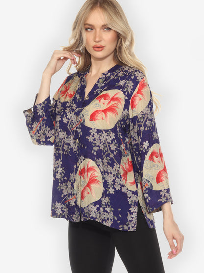 Citron Style Blouse Goldfish and Blossom Classic Silk Blouse