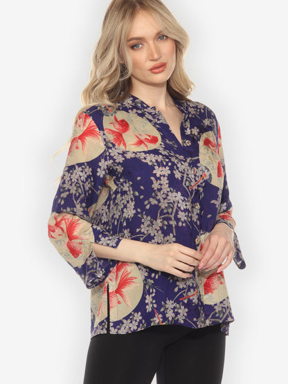 Citron Style Blouse Goldfish and Blossom Classic Silk Blouse