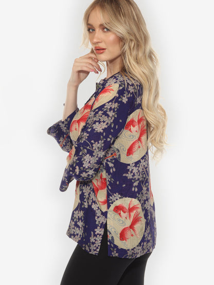 Citron Style Blouse Goldfish and Blossom Classic Silk Blouse