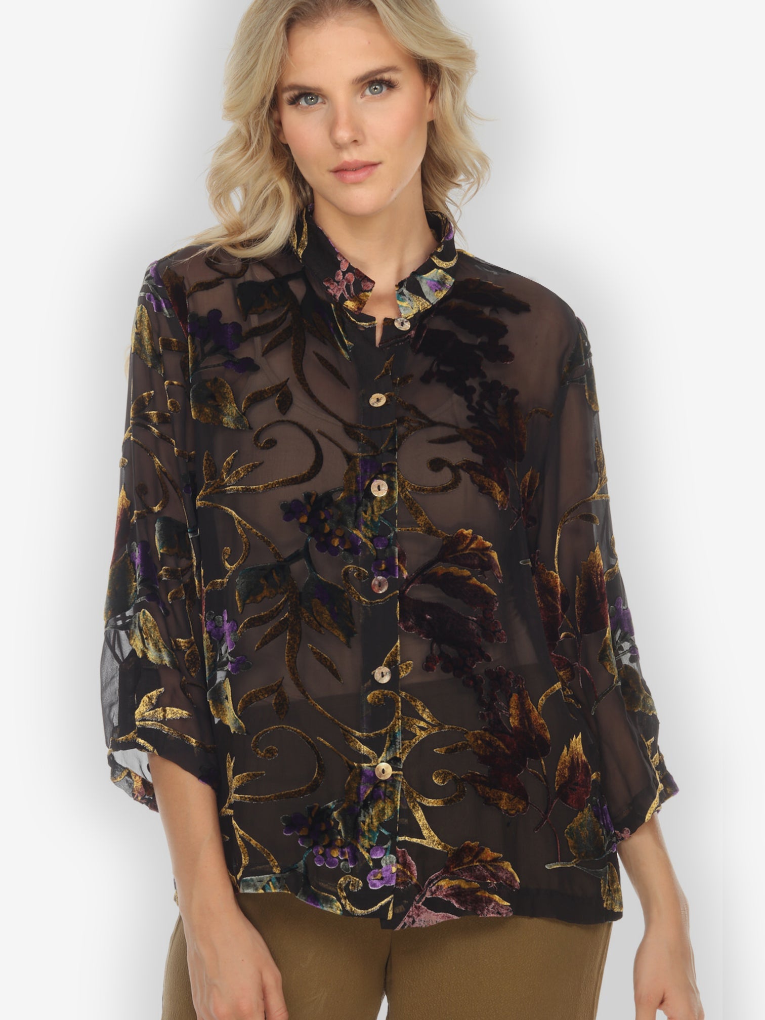Jackets Gold Leaf and Flower Velvet Blouse